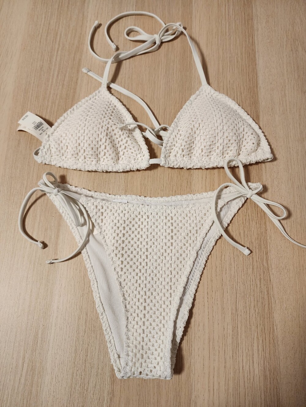NWT Aerie Crochet String Triangle Bikini Set Cream White Medium Large 2025 Boho